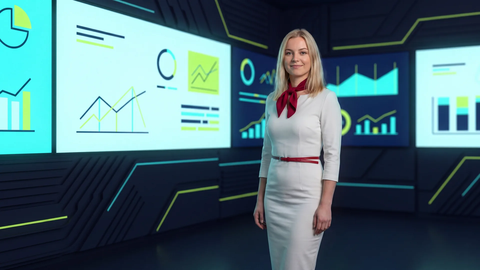 Karolína Dvořáková u abstraktního analytického panelu pro SEO test dotazu ai pro malé firmy