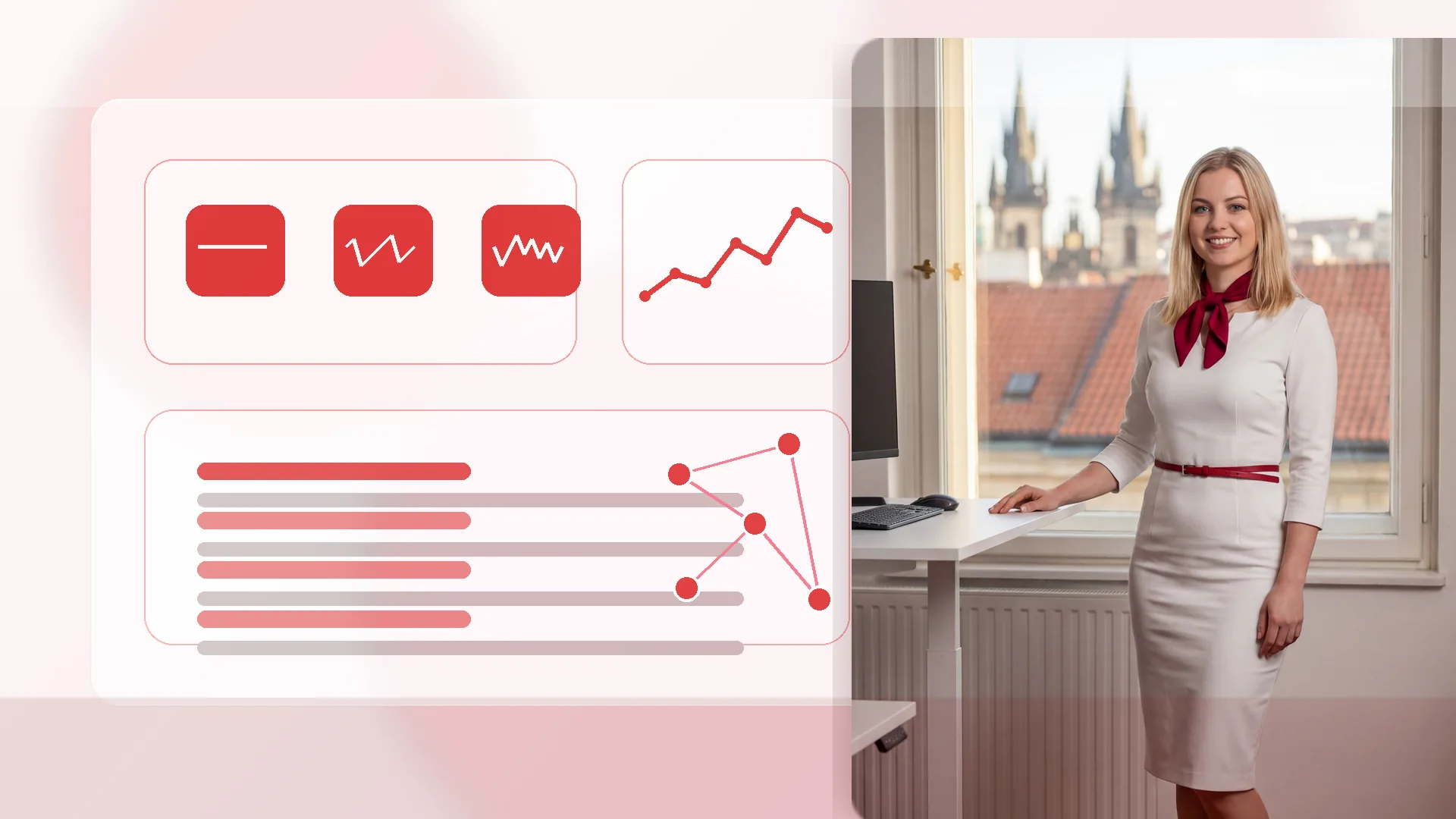 Karolína Dvořáková u abstraktních analytických karet bez textu, připravených pro worklog z GSC a test meta snippetů