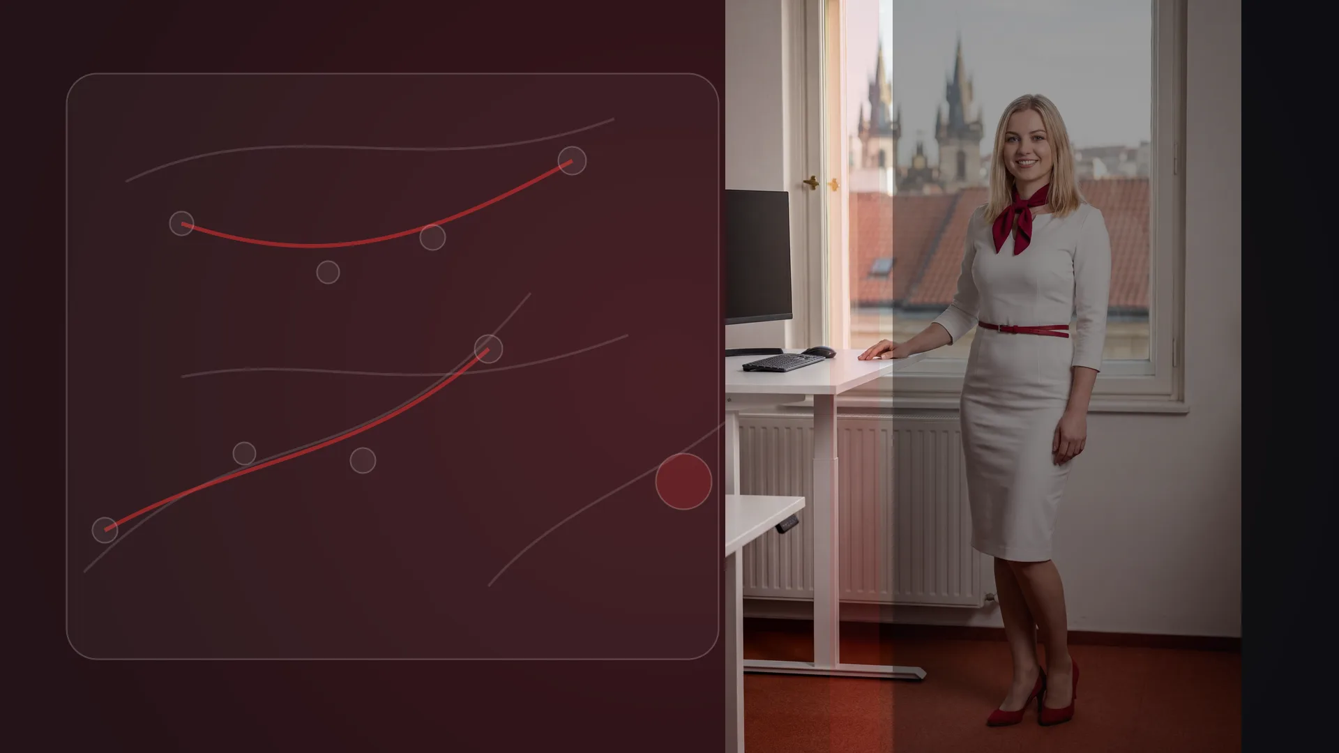 Karolína Dvořáková u abstraktní mapy interních odkazů a směrování URL bez textu a log