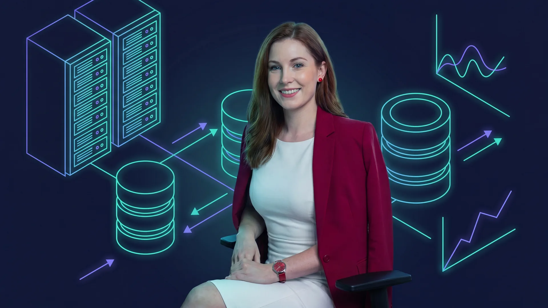 Mařenka Procházková u abstraktní serverové mapy měření leadů bez čitelného textu