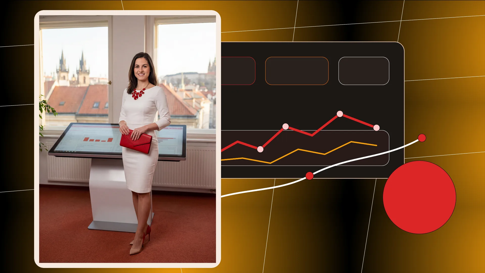 Tereza Nováková u abstraktní PPC analytiky s grafy a konverzními body bez textu a log