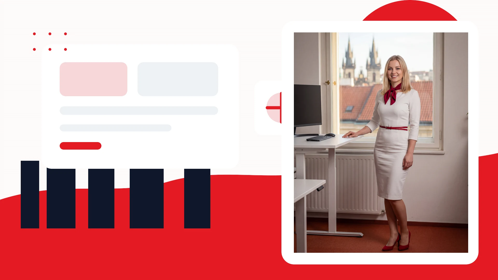 Karolína Dvořáková plánuje první týden pražského webu v abstraktní kancelářské scéně bez textů