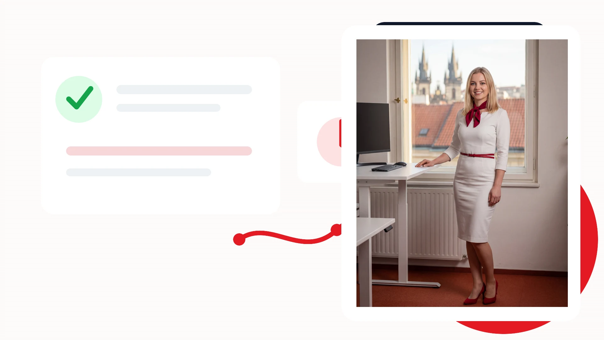 Karolína Dvořáková kontroluje abstraktní checklist správy WordPress webu bez log a textů