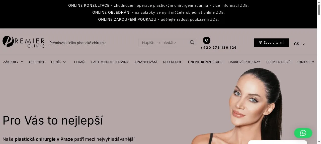 Náhled hlavní strany webu Premier Clinic